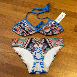 High-Rise 2-Piece Bikini Set - Size Small - Colorful Pattern - High Waisted
